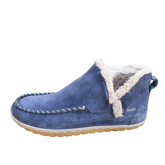 LL Bean Blue Suede Water Resistant Mountain Moccasin Slipper Ankle Boots Sz 6 M - Picture 1 of 9